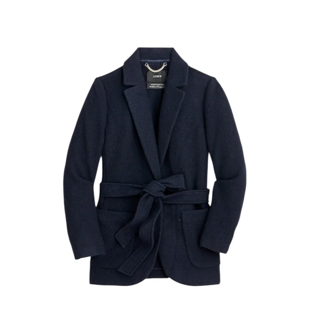 J. Crew Navy Blue Italian Boiled 100% Wool Wrap Blazer Jacket Size 8‎